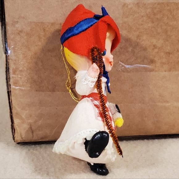 Vintage Flocked Plastic Face Little Bo Peep/Mary had a Little Lamb Ornament - Picture 4 of 12